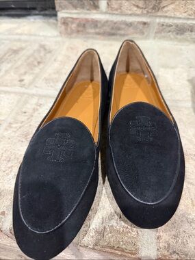 Tory Burch Black Suede Logo Loafers